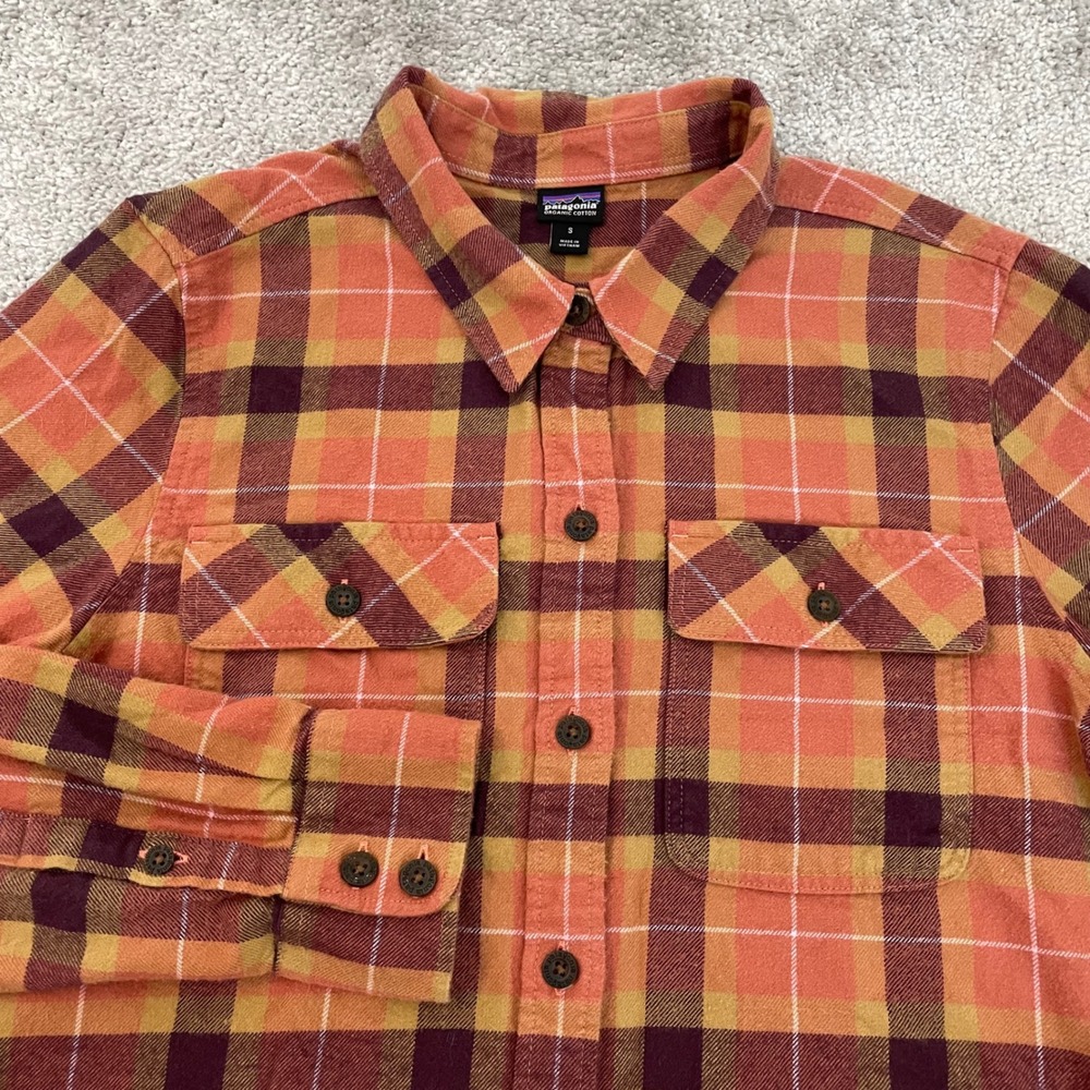 Patagonia Flannel Shirt Womens Small Fjord Orange Plaid Button Up